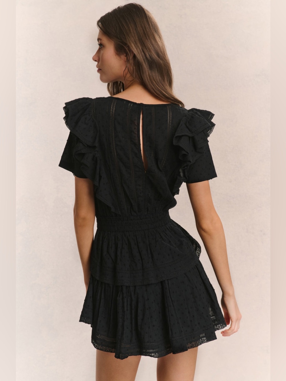 Love Shack Fancy Natasha Heritage Mini Dress in Black Size Small - Picture 2 of 9